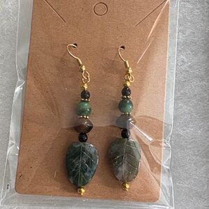 Elegant Green Leaf Earrings with Gold Accents